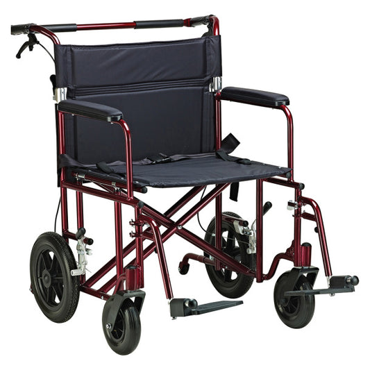 Blue Aluminum Bariatric 22 in. Seat Width Wheelchair with Swing-Away Footrest and Pushbar