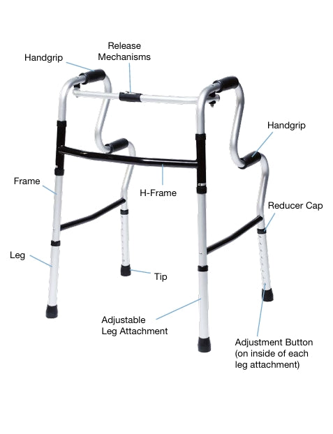 Graham-Field Single Release Folding Walker Adjustable Height Lumex® UpRise Onyx Aluminum Frame 400 lbs. Weight Capacity 32 to 39 Inch Height