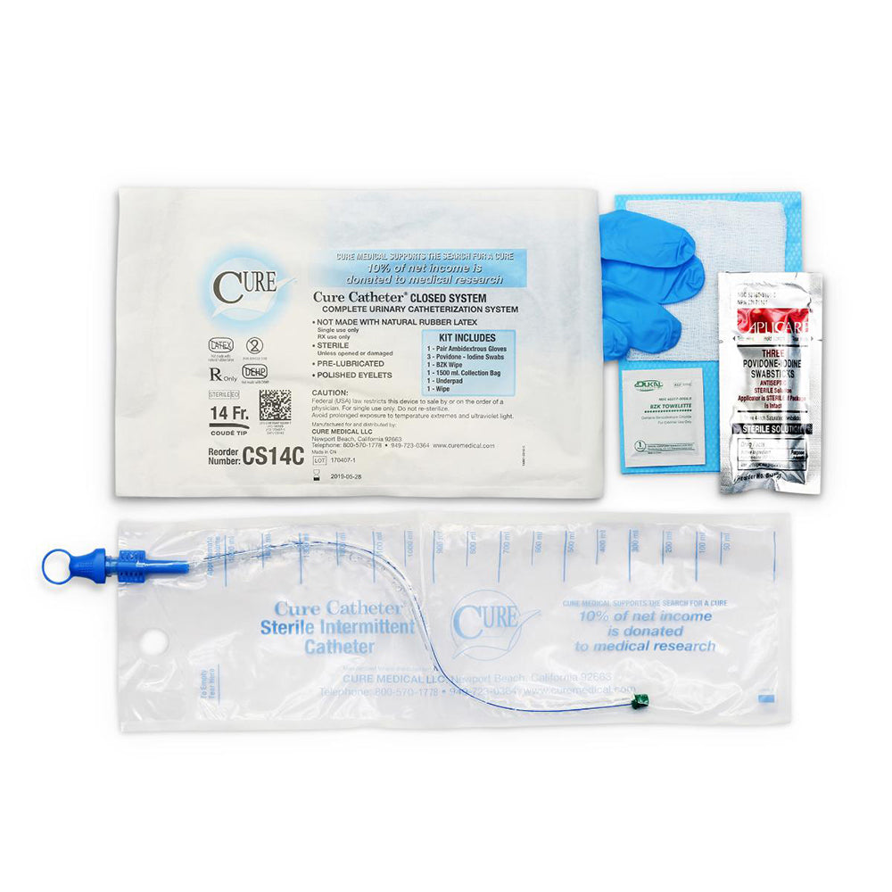 Cure Catheter® - Closed System / Unisex / Straight Tip with Kit